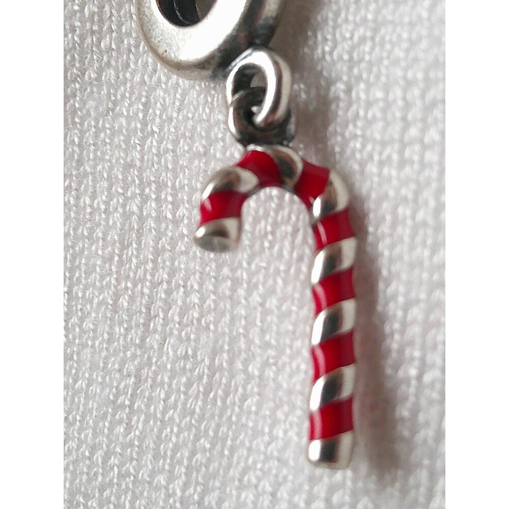 Authentic Pandora Candy Cane Red Enamel Christmas Dangle Charm 791193EN09